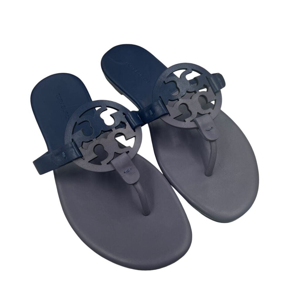 Tory Burch Womens Blue Dark Lotus Bermuda Miller Soft Bicolor Logo Sandal Sz 7